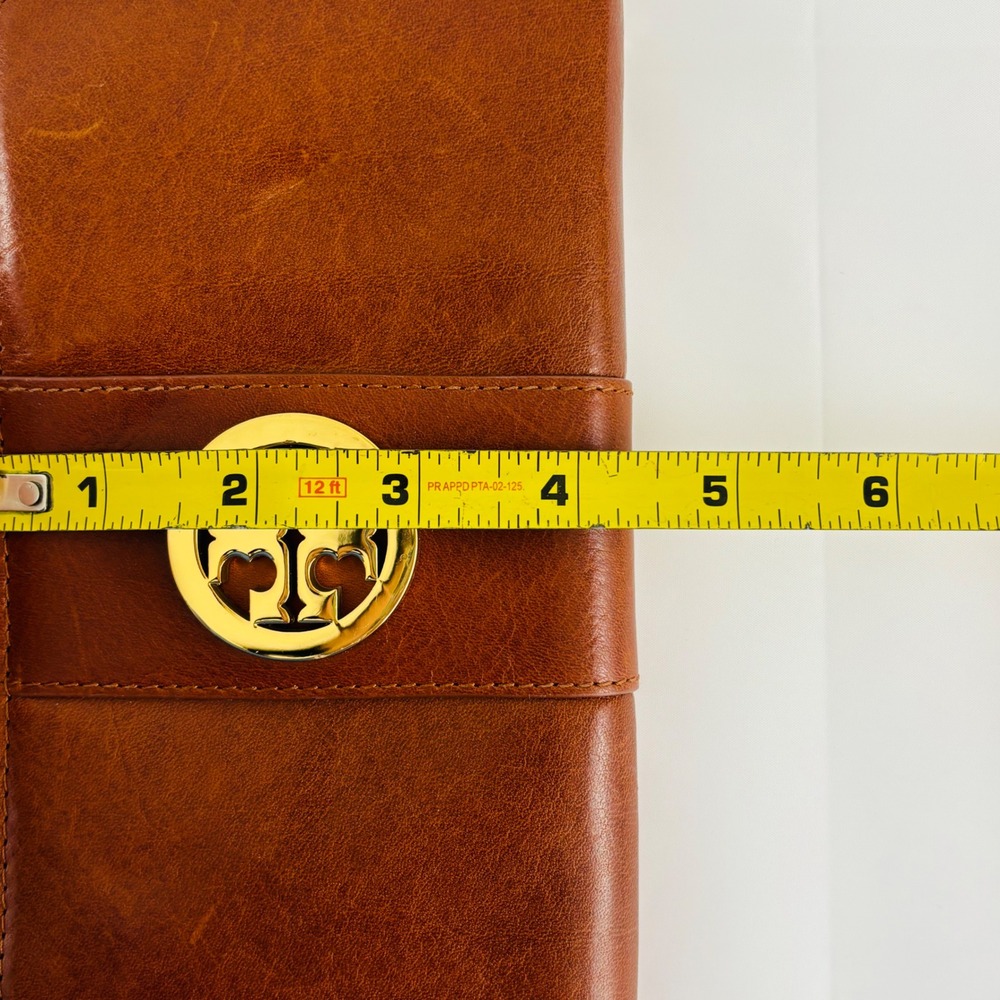 Tory Burch Amanda Zip Around Continental Wallet Brown Leather Gold Logo - Picture 9 of 9